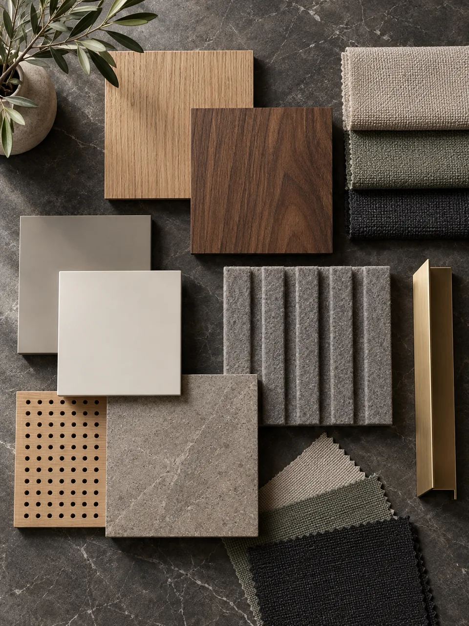 Finish samples: veneer, lacquer, fabric, felt