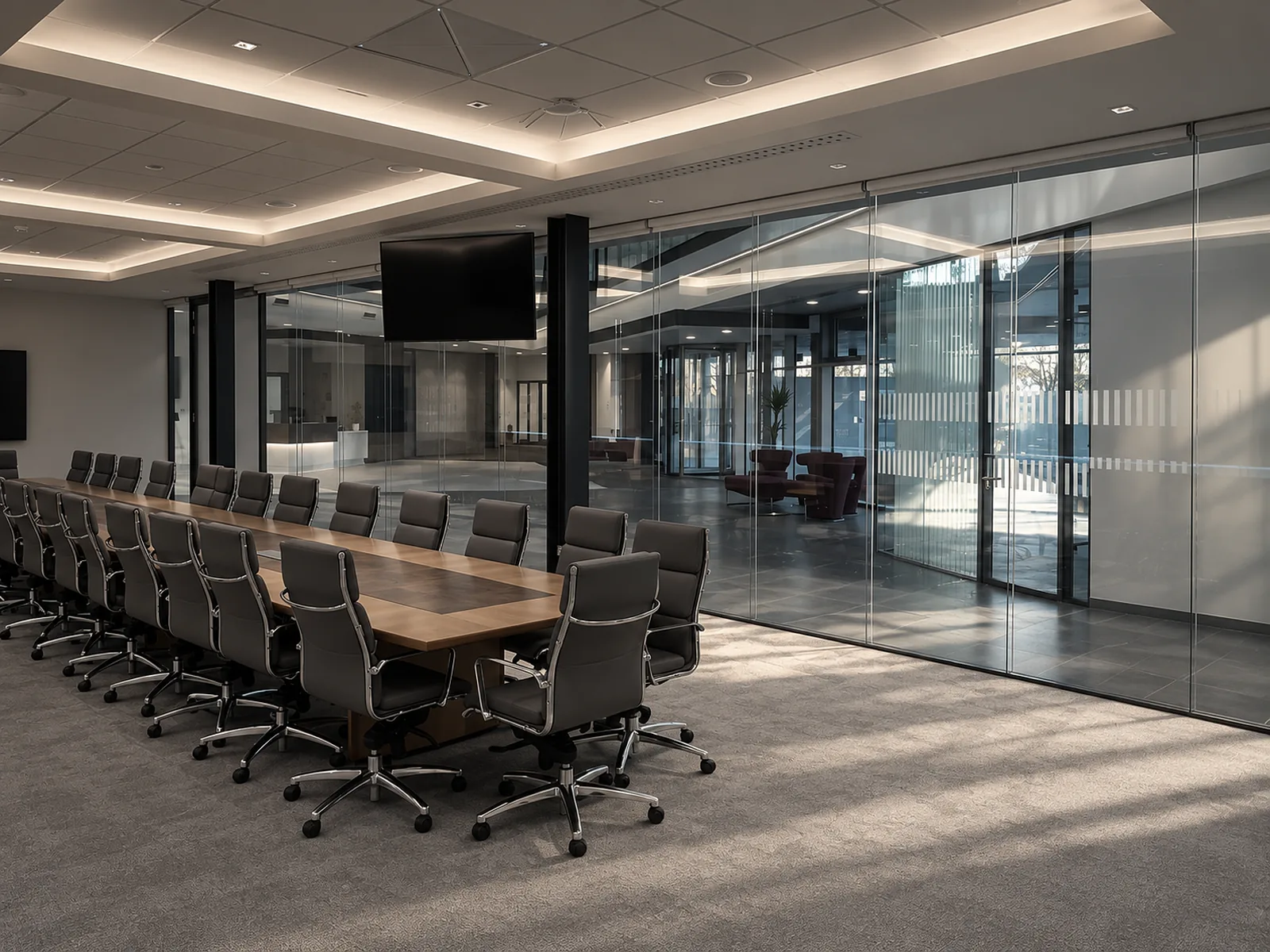 Aluminium doors and partitions in an office interior