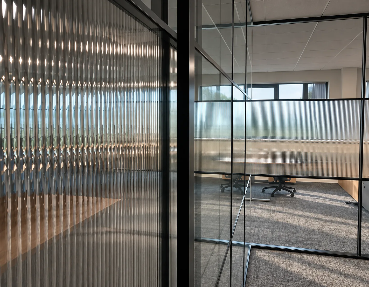 Aluminium doors and partitions in an office interior