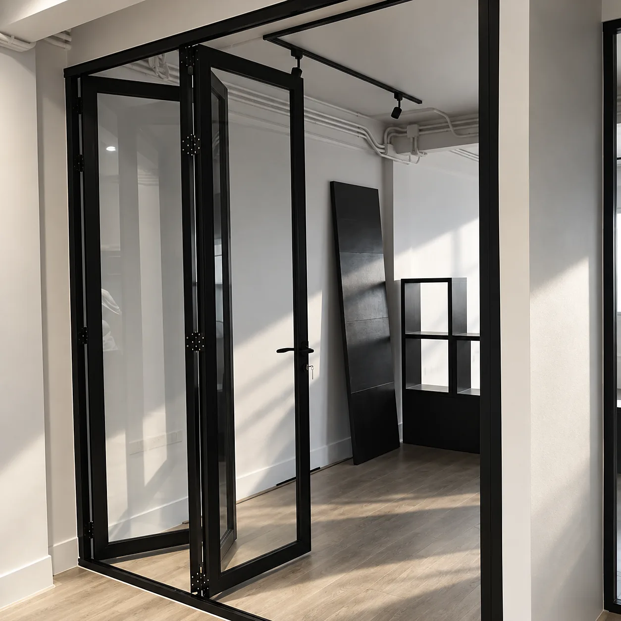 Aluminium doors and partitions in an office interior