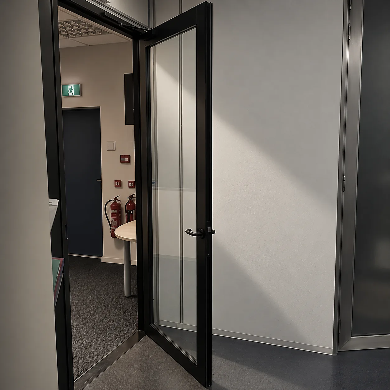 Door in a black profile with handle