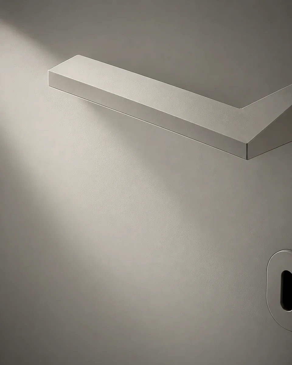 Handle on a concealed door leaf