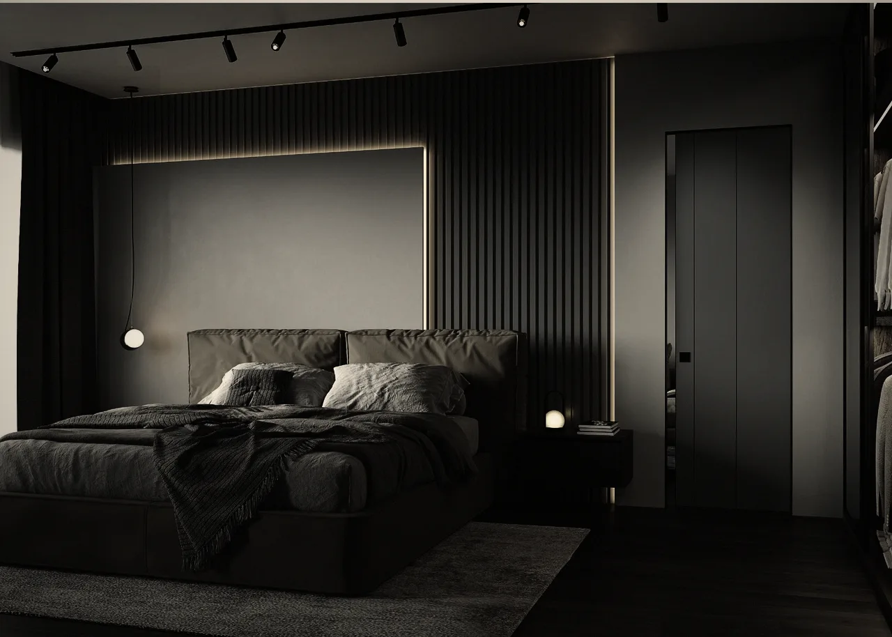 Concealed door in a bedroom wall panel