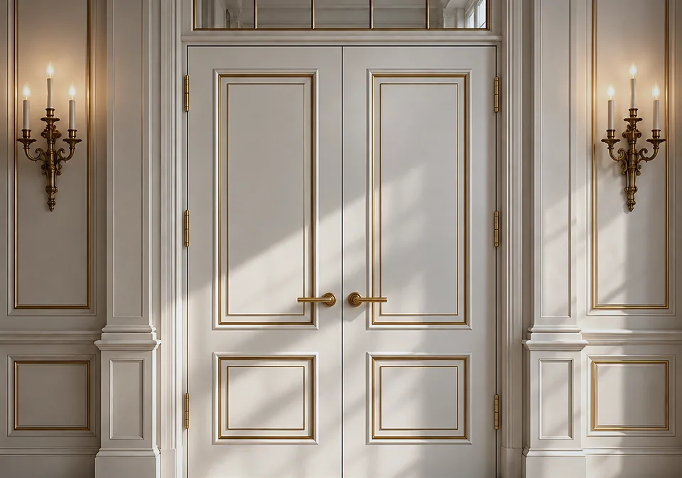 Double-leaf panelled door in a lobby