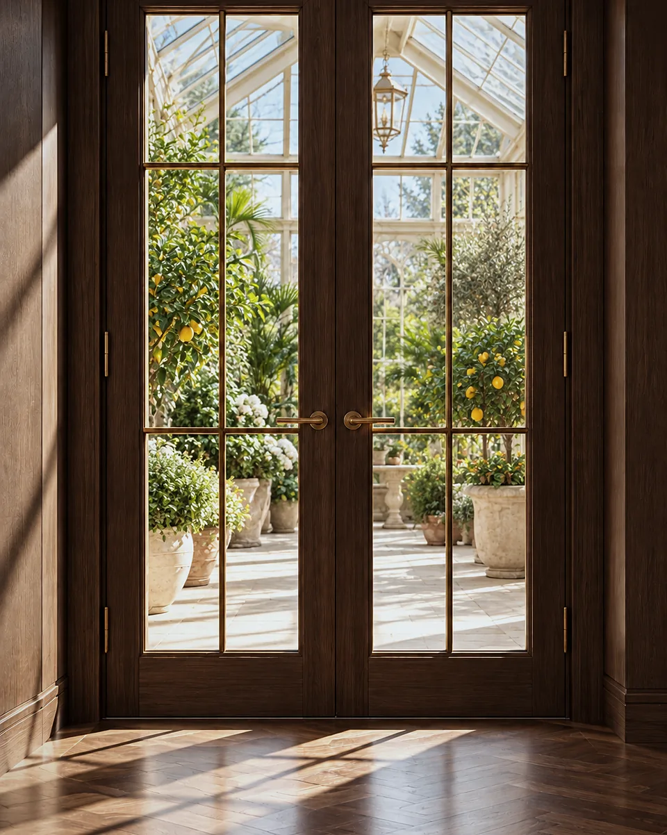 Timber door with full-height glazing