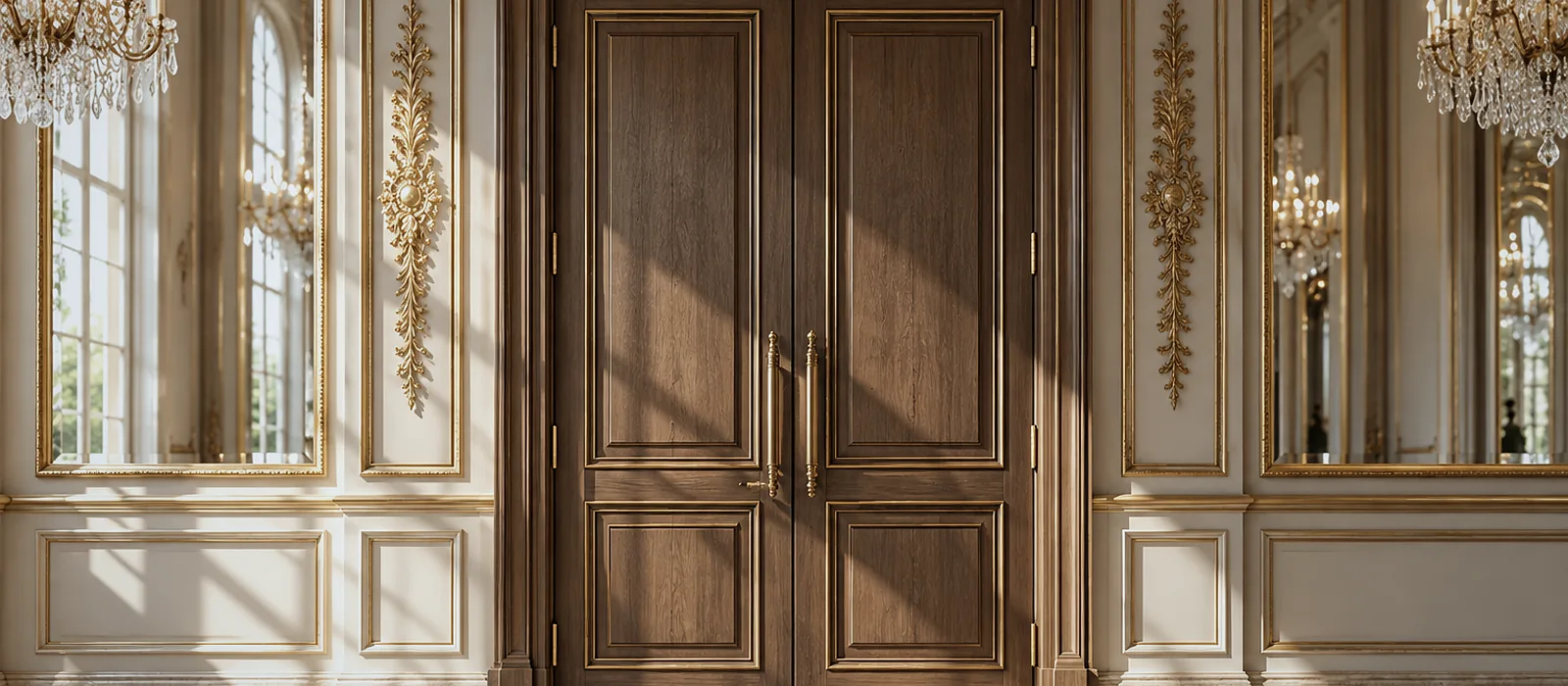 Wood-effect doors in an airport waiting area