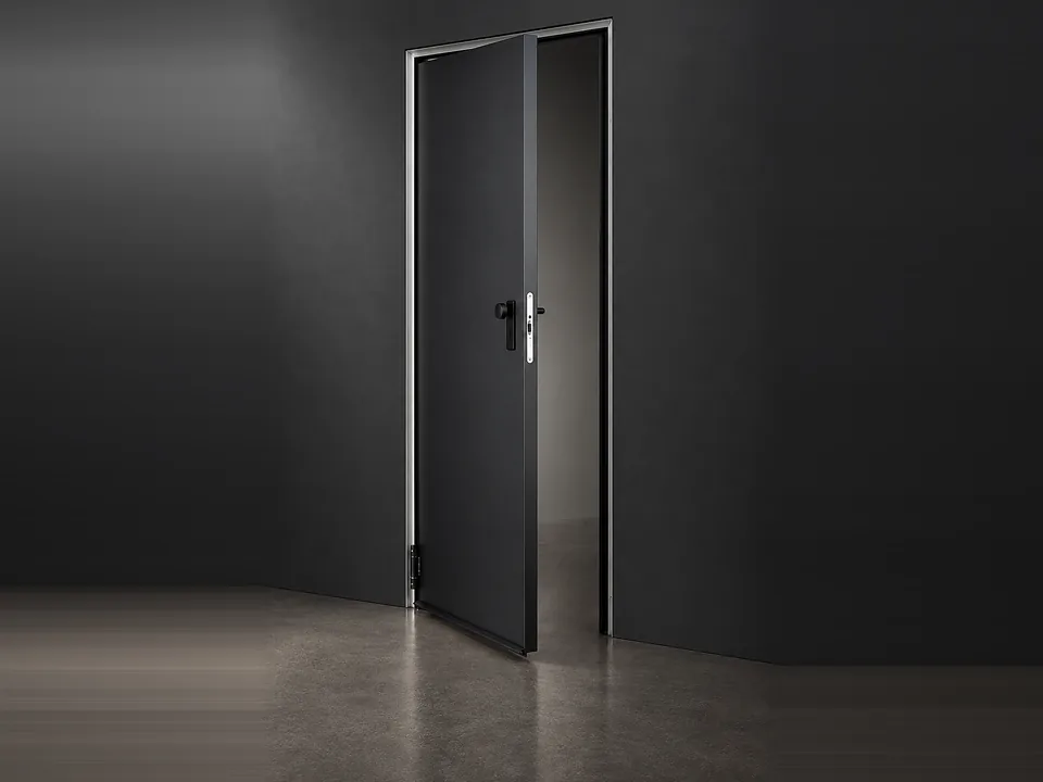 Graphite powder-coated steel door