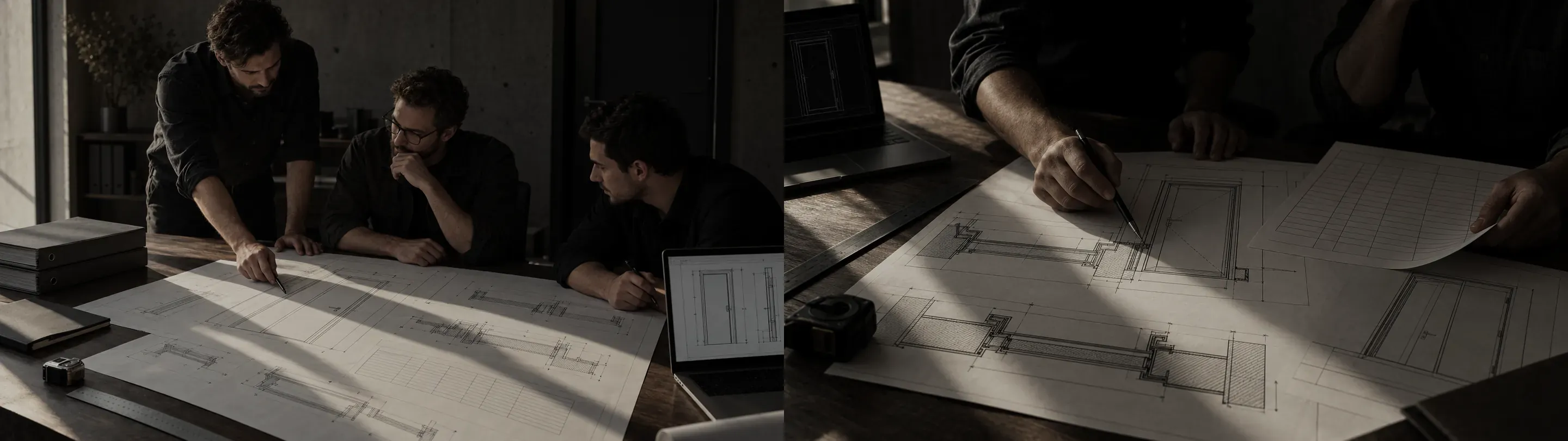 DPS engineers reviewing door set drawings and the project specification